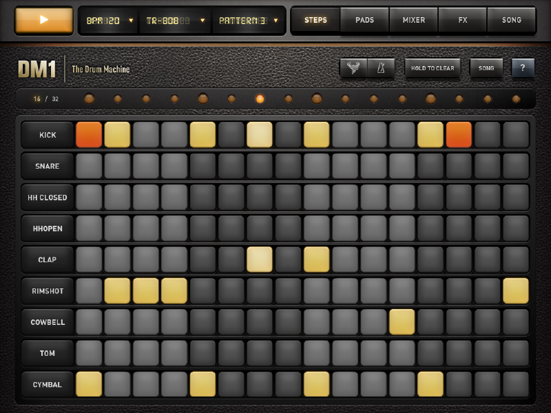 A screenshot of DM1 Drum Machine App for iPad