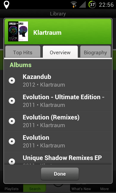 A screenshot of Spotify App on Android