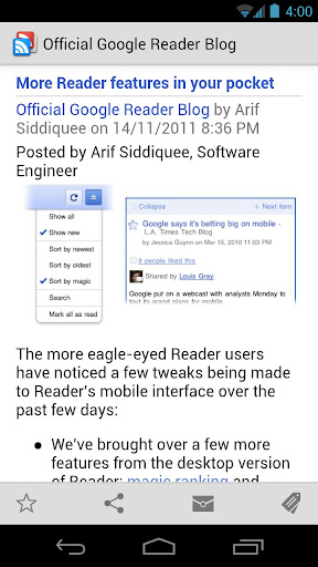 Article view in the Google Reader Android app