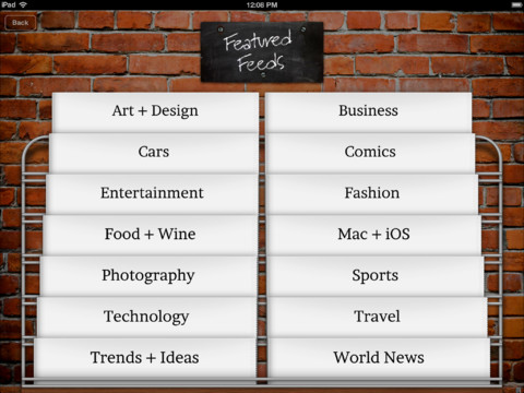 Different feeds available in the Early Edition 2 app