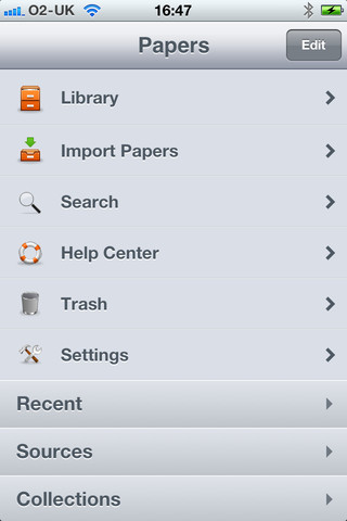 The Papers app Main Screen
