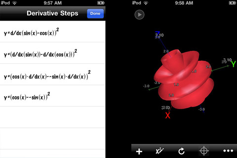 The Quick Graph app in 3D with Derivatives