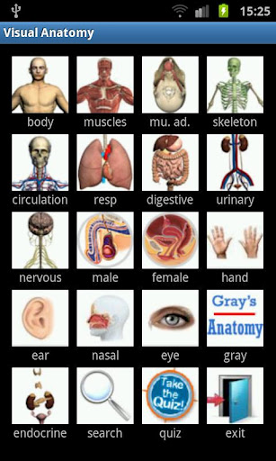 The many different parts of the body available in the Visual Anatomy app