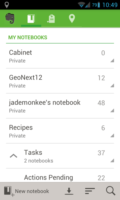 Evernote notebooks view
