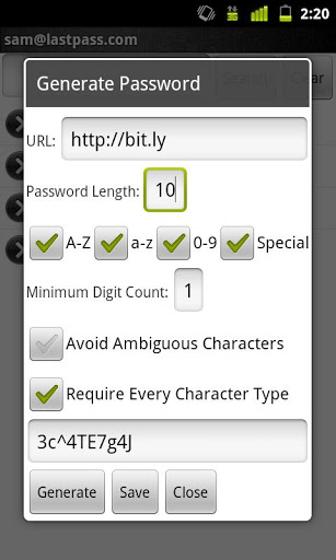 LastPass password generator