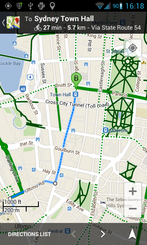 Google Maps cycling directions