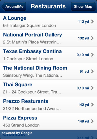 AroundMe results list