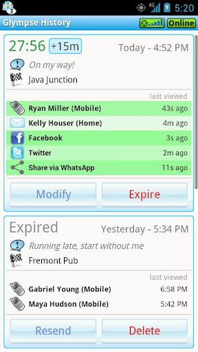 Glympse location history