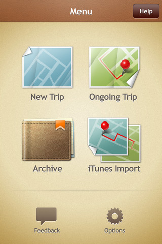 TripJournal main screen