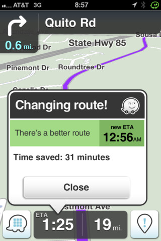 Waze route recalculation