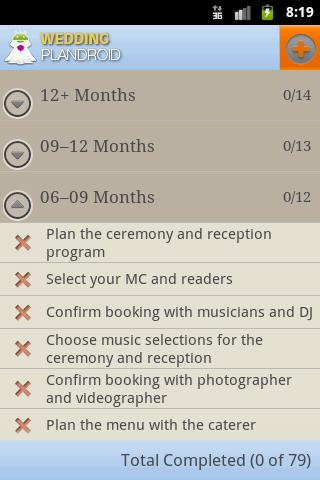 Wedding Plandroid timeline view