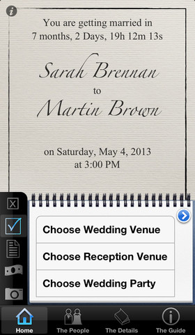 iWedding Deluxe main screen
