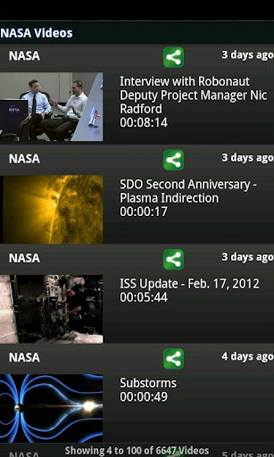 NASA app video section