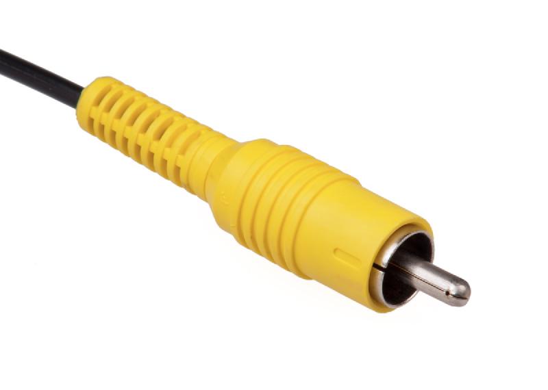 A standard RCA cable, illustrating that a basic cable is all that is required to connect a subwoofer