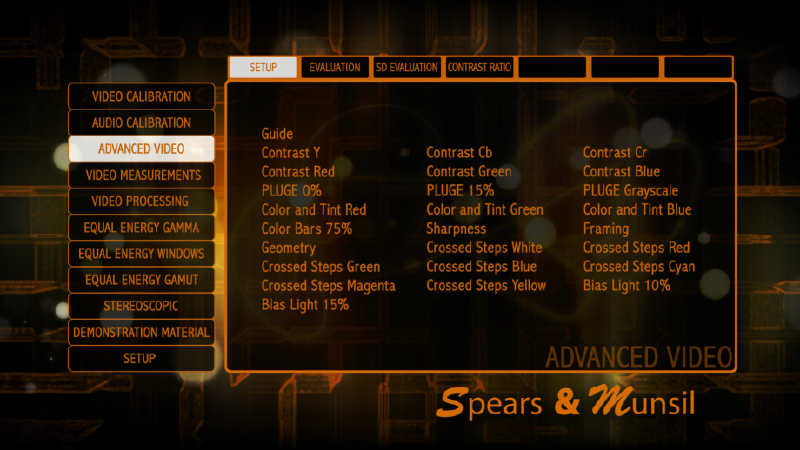 The extensive calibration and test menus of the Spears and Munsil HD Benchmark Blu-ray disc