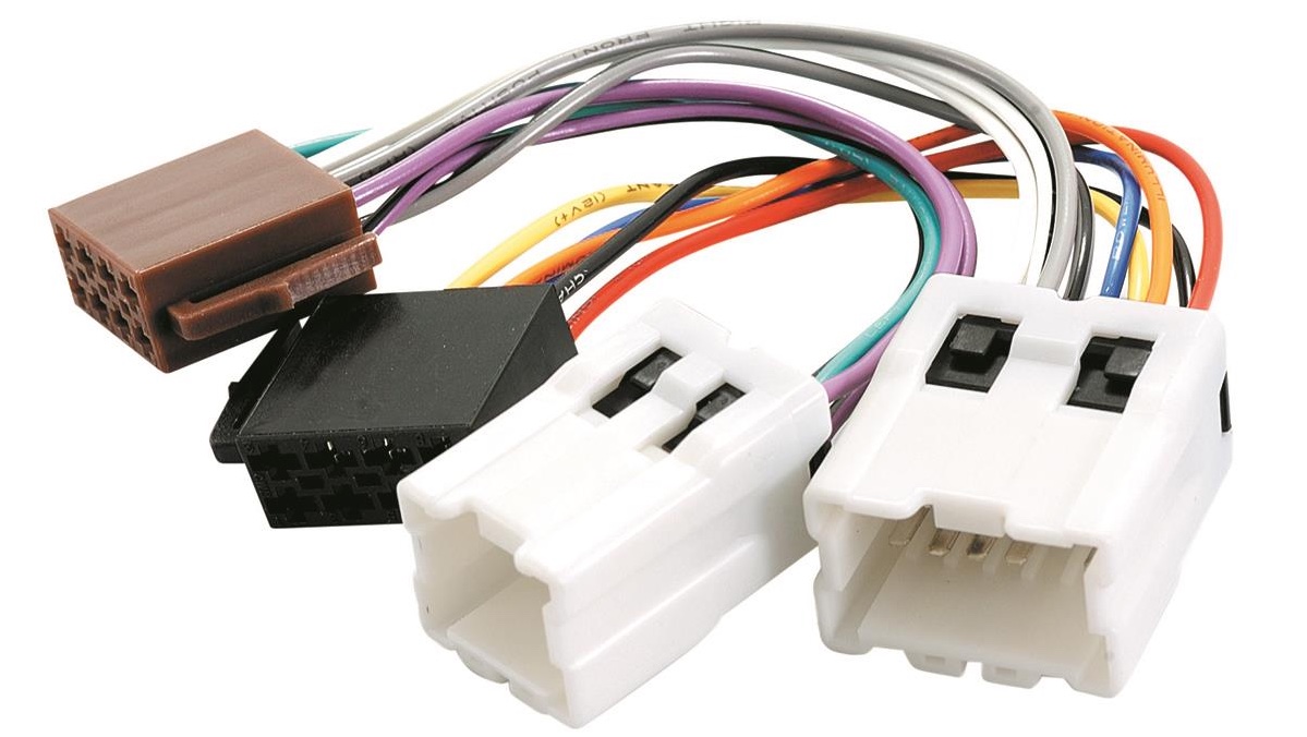 A wiring harness connector that plugs into a car's factory wiring loom