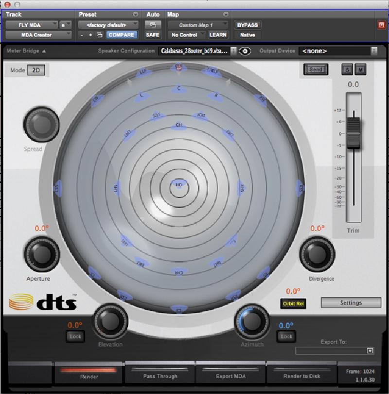 DTS MDA mastering software running within Pro Tools