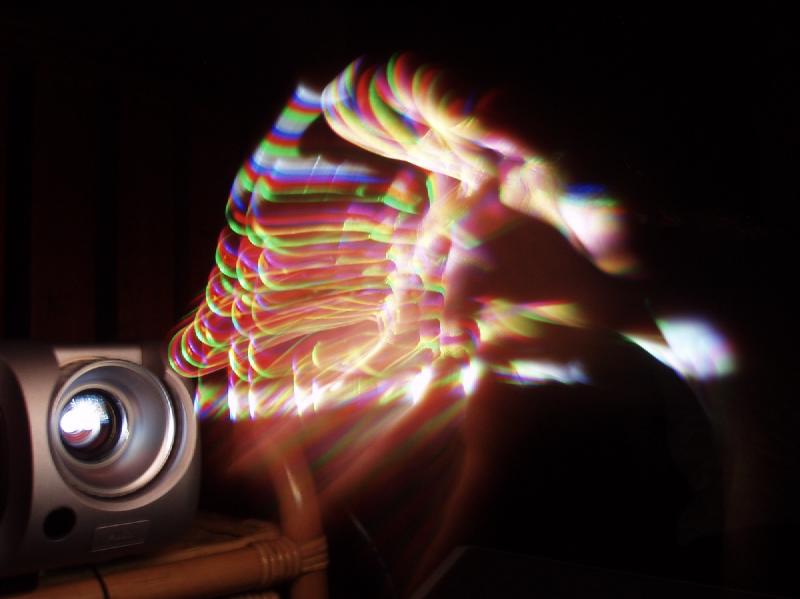 A high-contrast image demonstrating the rainbow effect artefact visible on some single-chip DLP projectors