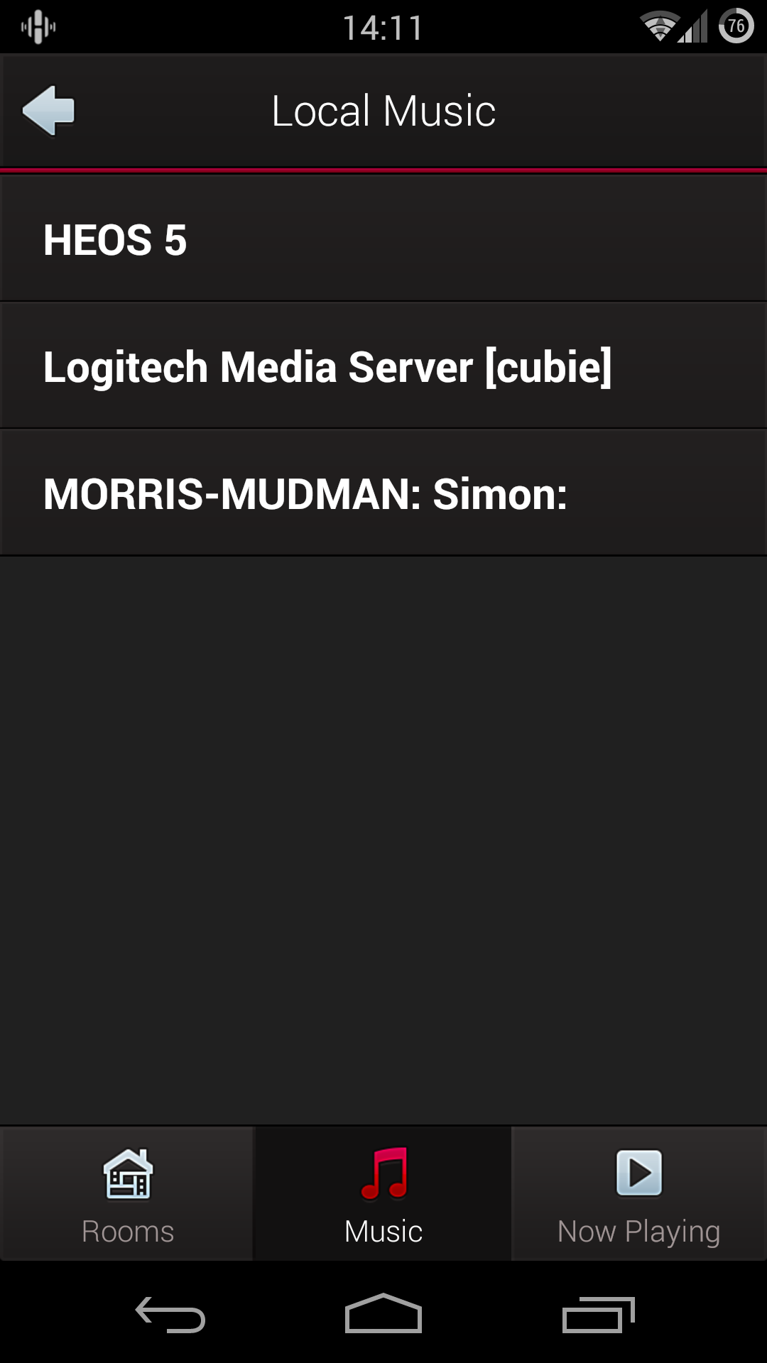 Screenshot of HEOS streaming music from a PC via DLNA