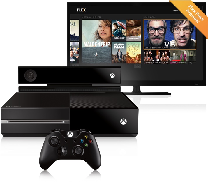 The Plex app running on an Xbox console, displaying a media library