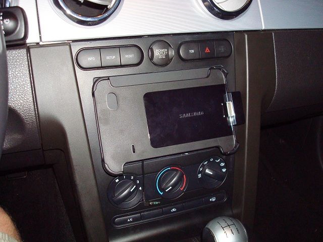 Close-up of an in-dash tablet installation