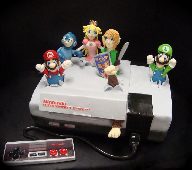 Intricately decorated NES console birthday cake