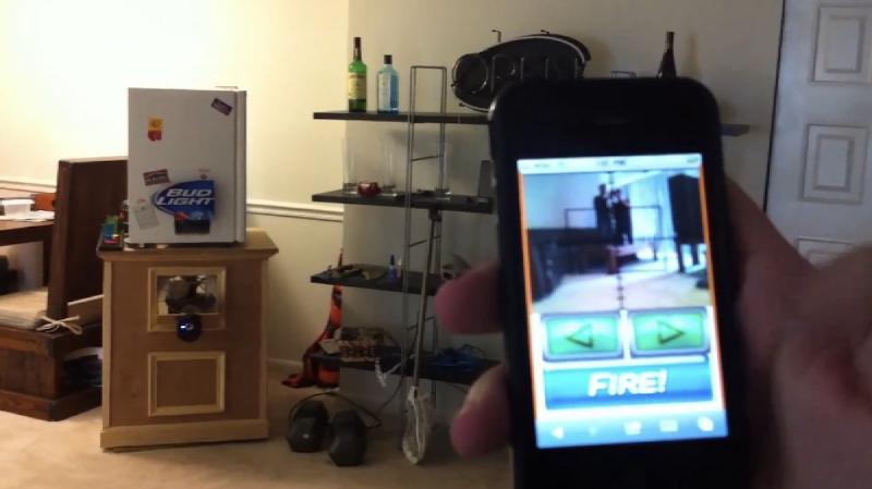 iPhone-controlled beer cannon fridge with webcam aiming system