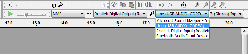 The Audacity Device Toolbar showing recording device selection