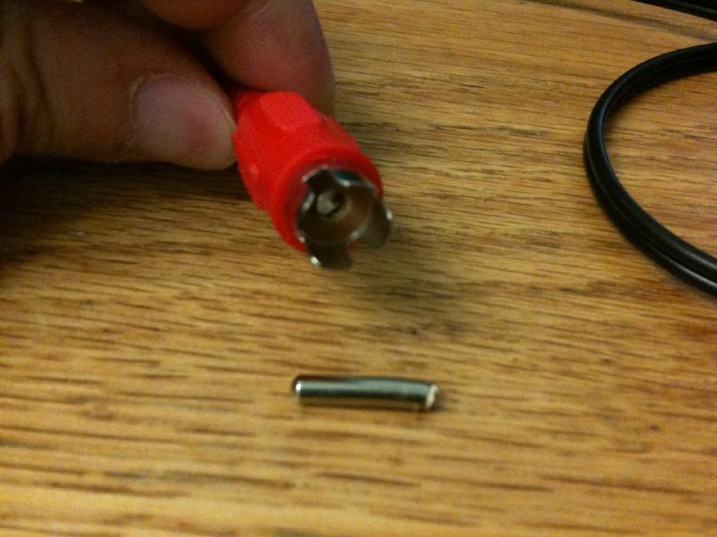 A broken pin on an RCA audio cable