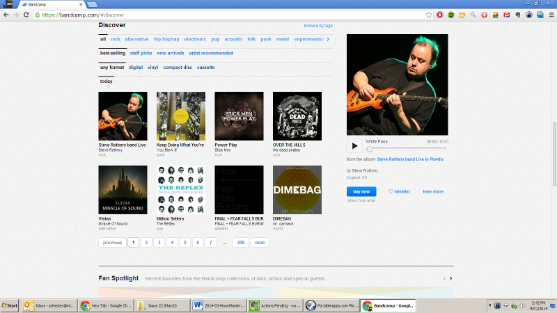 The Bandcamp Discover page for browsing music by genre