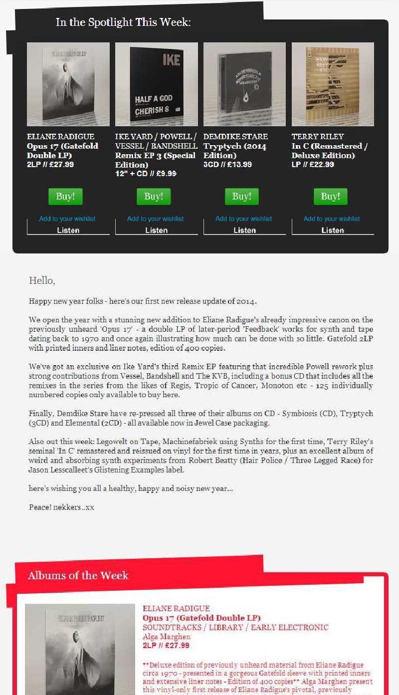 A Boomkat music store newsletter