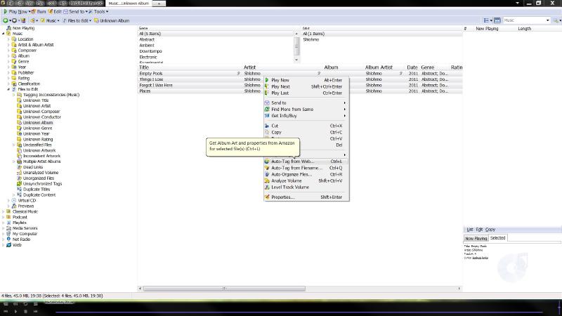 MediaMonkey showing the right-click context menu on a selected album