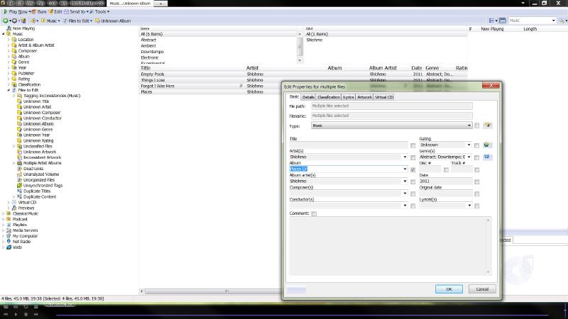 MediaMonkey's Properties panel for bulk-editing tags