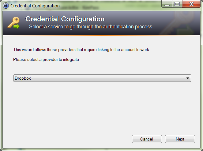 The KeePass Open URL dialog, configured to open a database stored in Dropbox using KeeCloud credentials