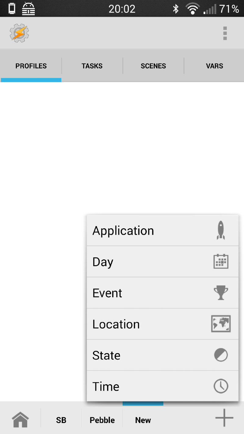 A new Profile begins with selecting a Context.