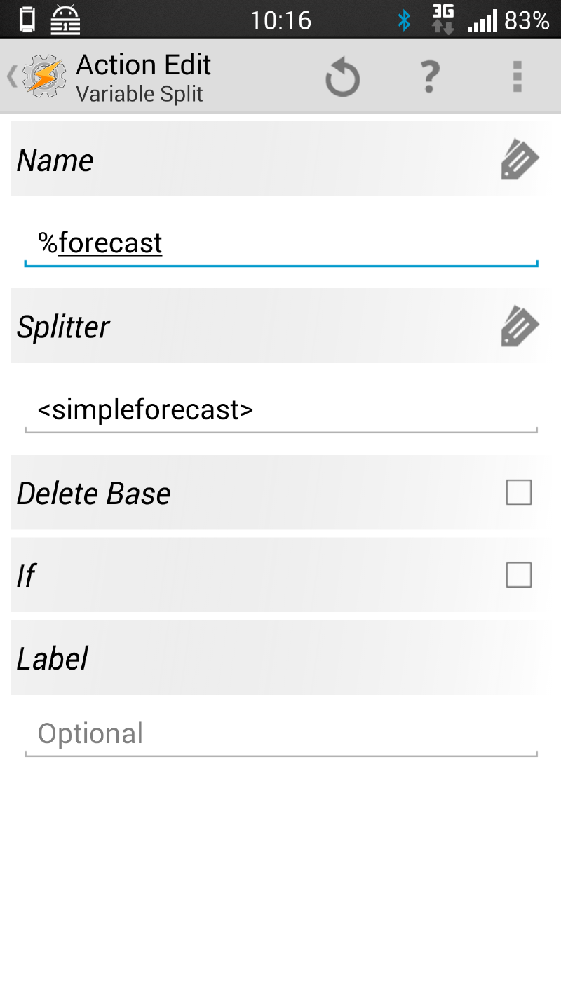 The Variable Split Action is used to isolate the data we need, and place it into a local variable.