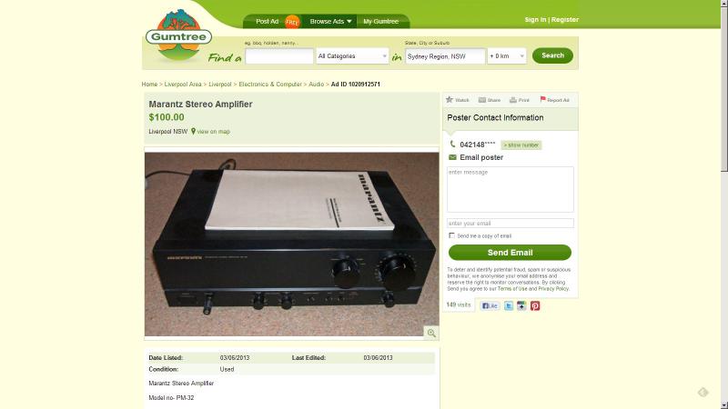 A Gumtree listing showing second-hand Hi-Fi equipment for sale